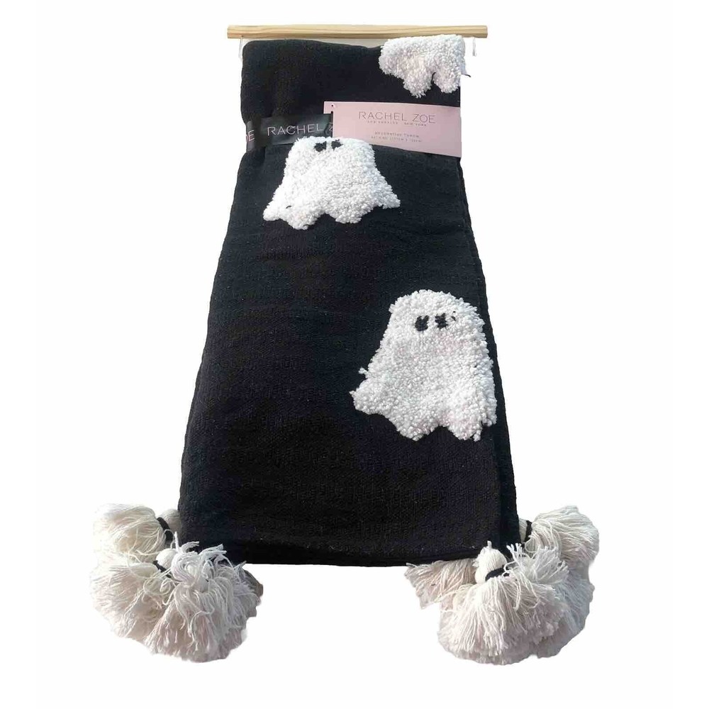 Rachel Zoe Black Ghost Blanket Throw Halloween NWT
